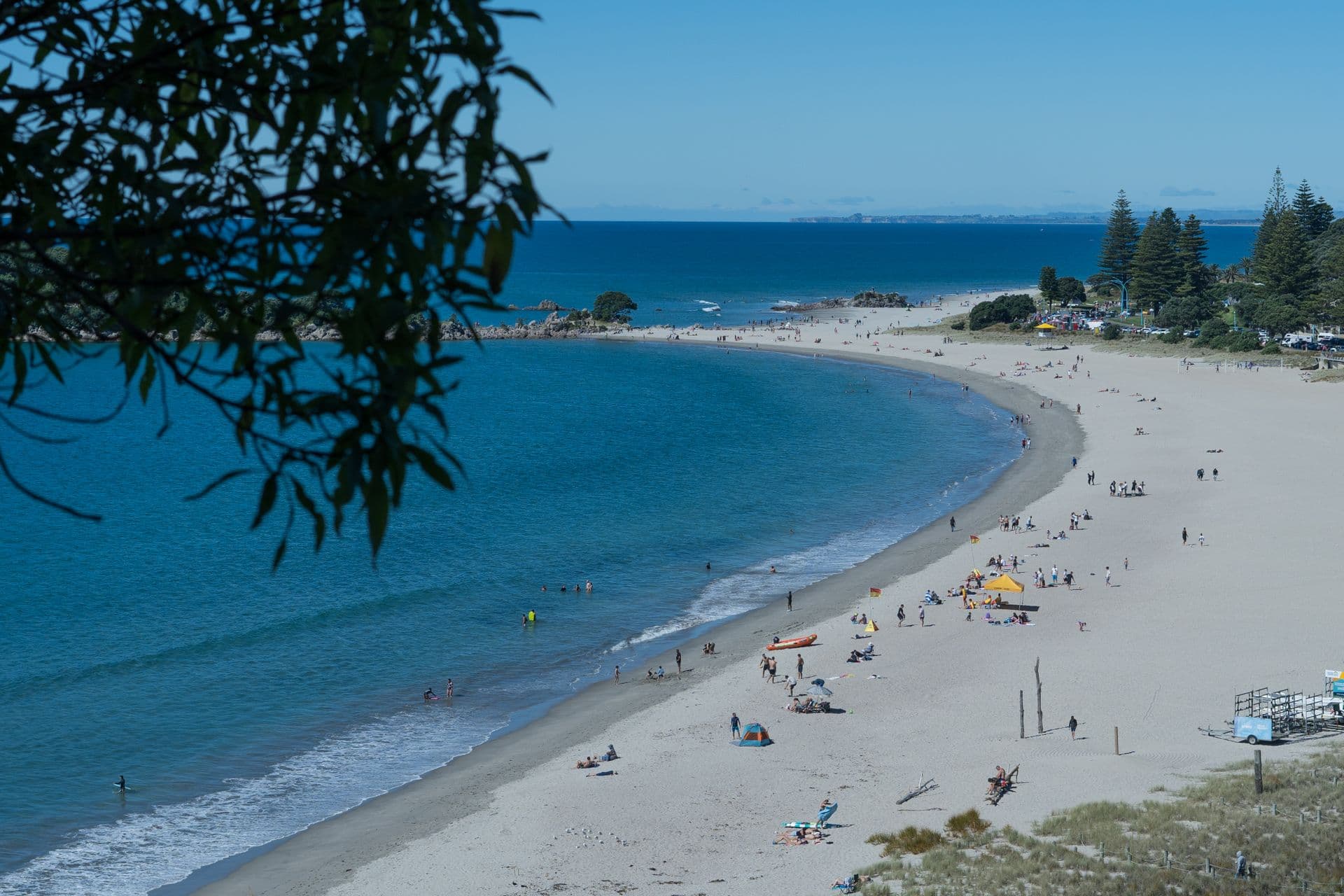 Aerial view of Mount Maunganui's Main Beach in Tauranga, New Zealand